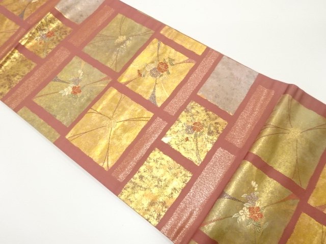 石畳に花模様織り出し　名古屋帯